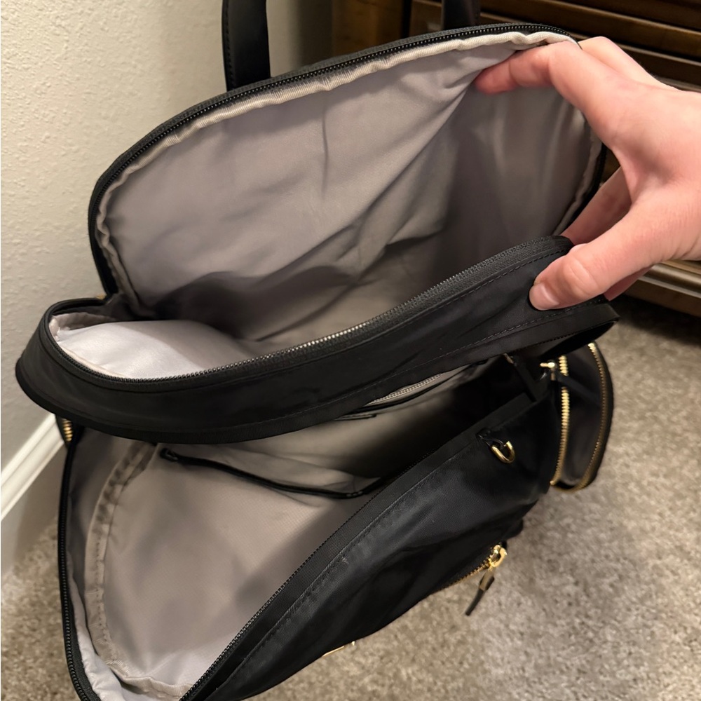 TUMI Voyageur Carson Laptop Backpack, Black with Gold Hardware - Picture 9 of 13